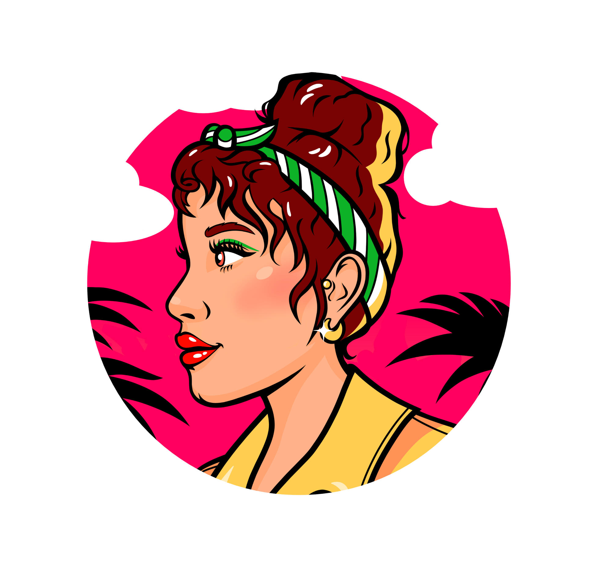 Profil pic of Jenny Rattina. It's a digital drawing in pop art and comic style of the illustrator.